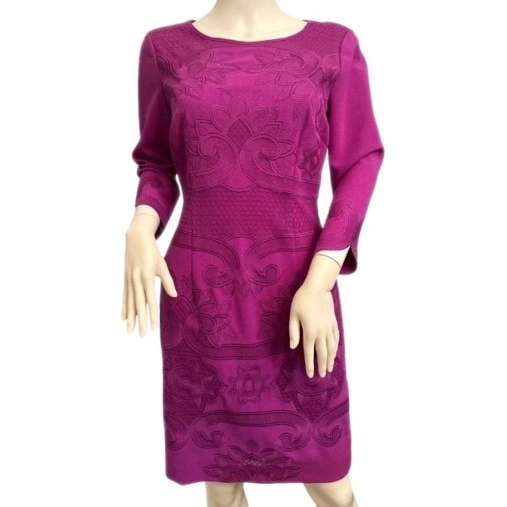Antonio Melani Magenta 3/4 Sleeve Textured Sheath Dress SZ 2 Purple Pink Bodycon